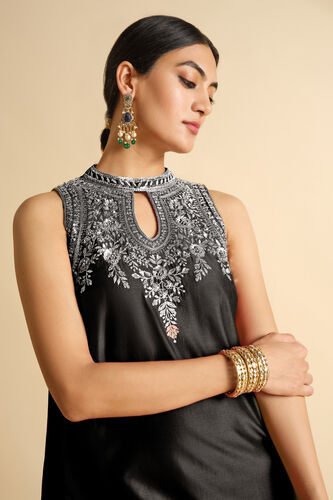 Rakavi Embroidered Cord Silk Kurta Set - Black, Black, image 4